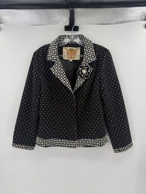 Paola Poggi Women's 3 Button Embroidered Blazer - Black/White - 42
